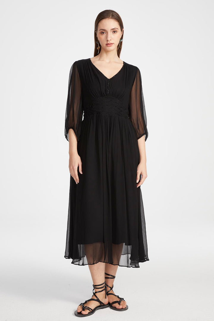 Judi V-Neck Silk Dress Black