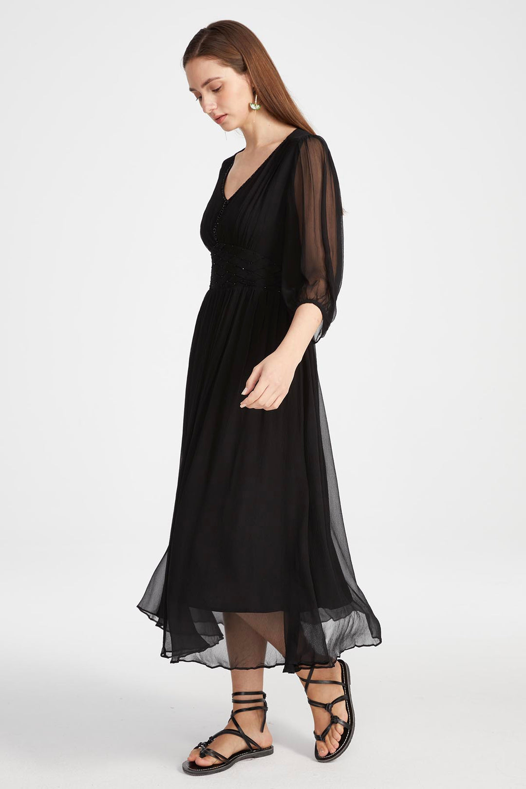 Judi V-Neck Silk Dress Black