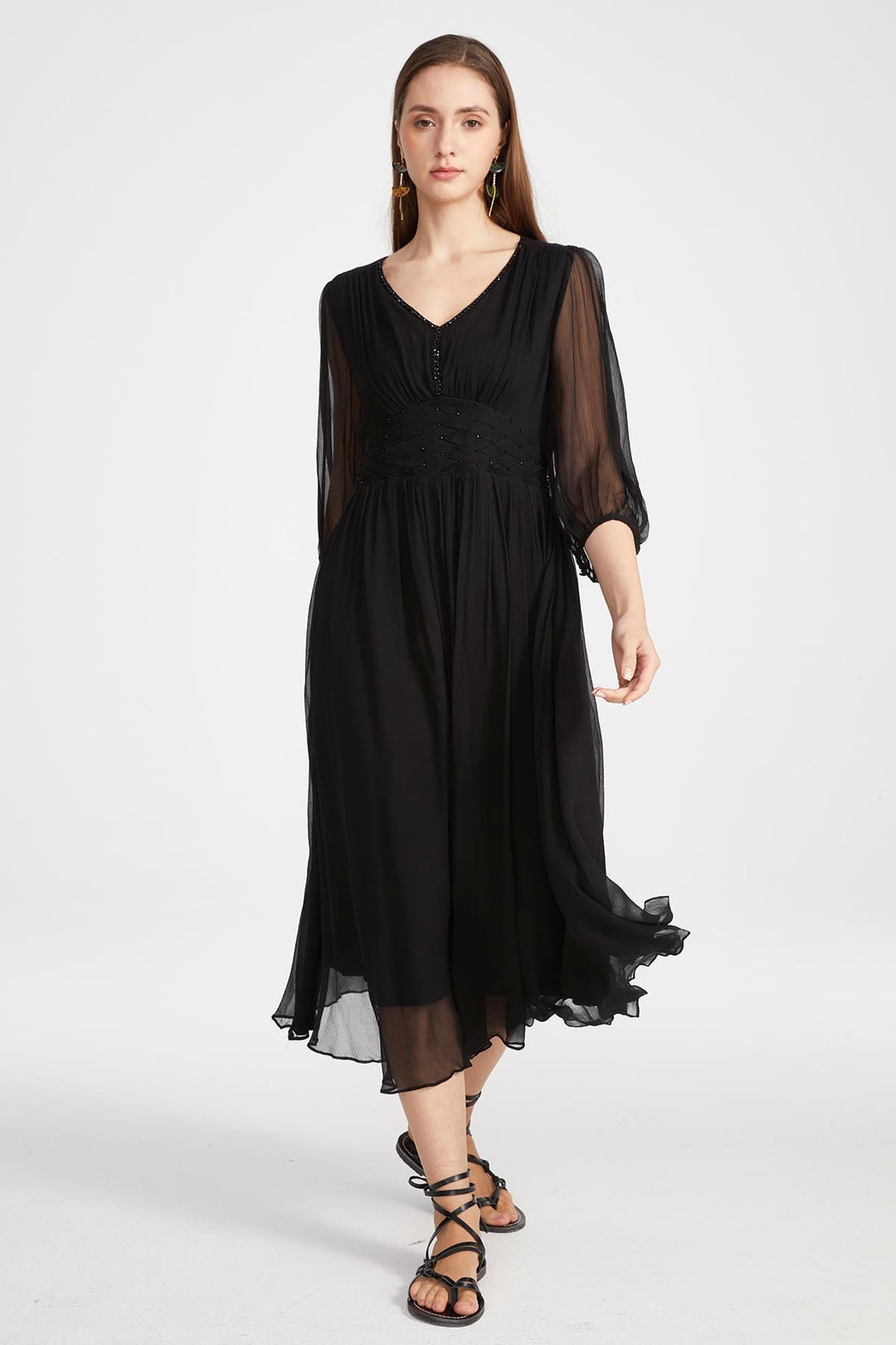 Judi V-Neck Silk Dress Black