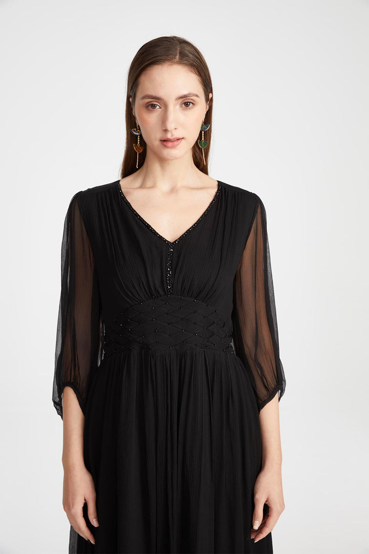 Judi V-Neck Silk Dress Black