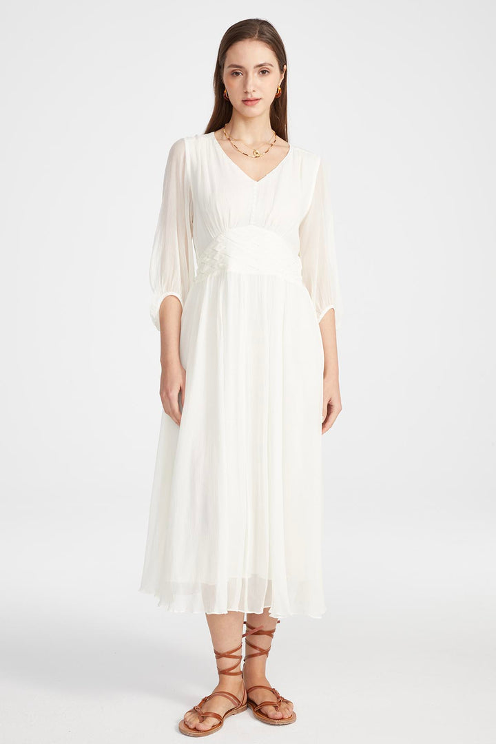 Judi V-Neck Silk Dress White