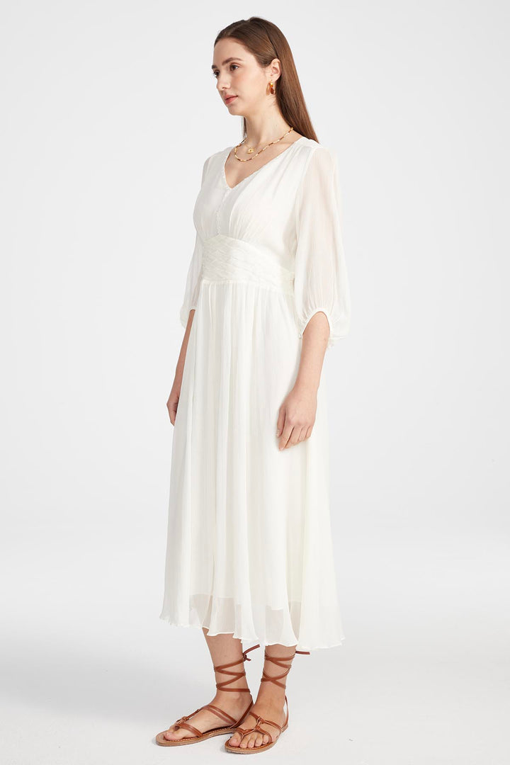 Judi V-Neck Silk Dress White