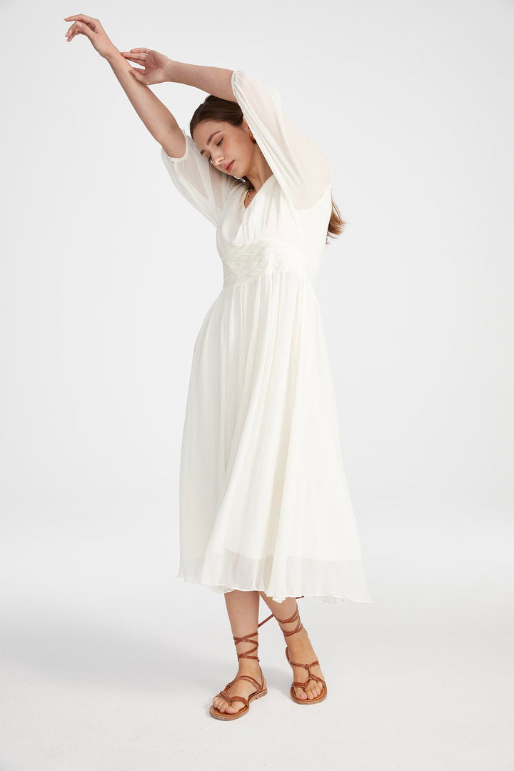 Judi V-Neck Silk Dress White