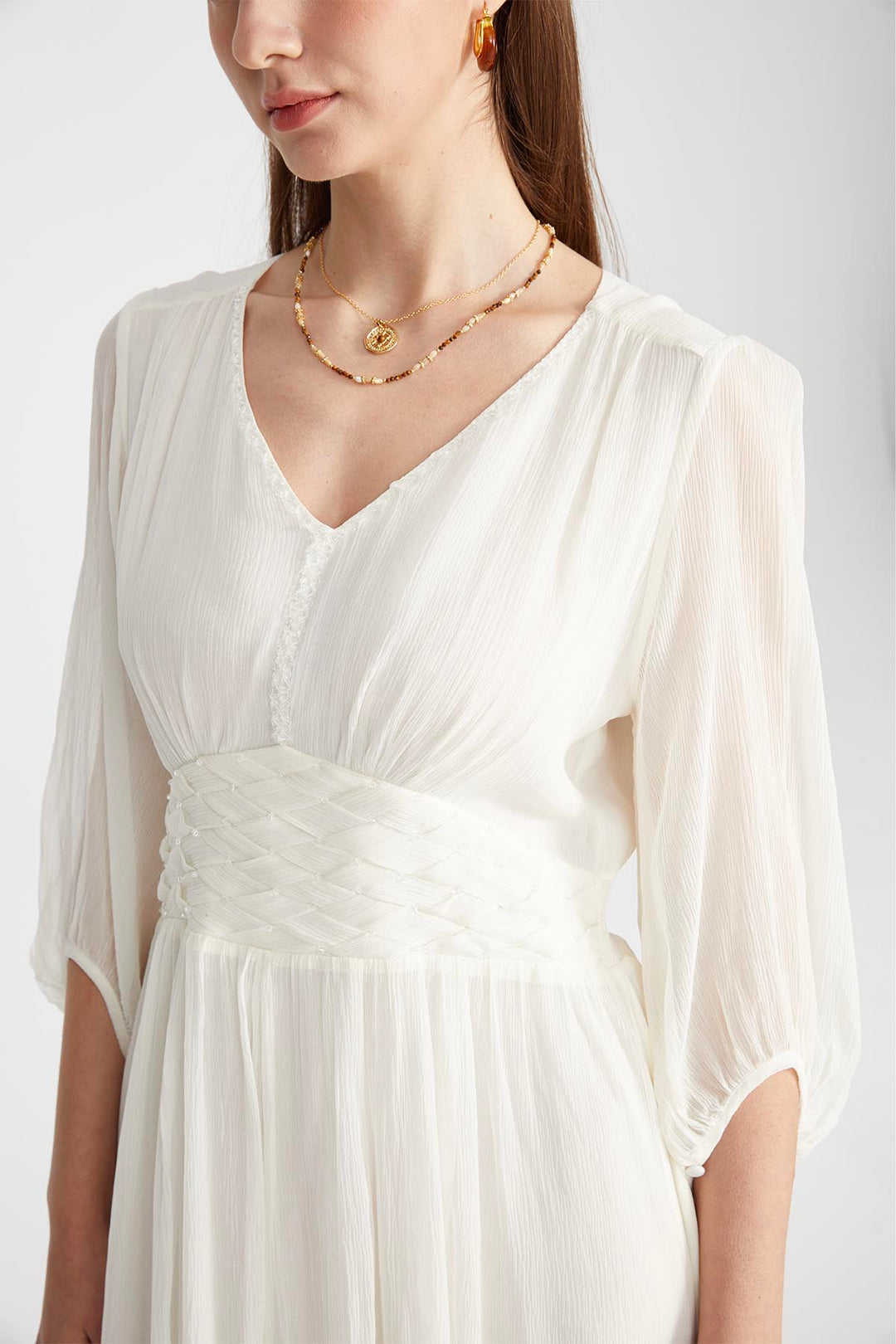 Judi V-Neck Silk Dress White