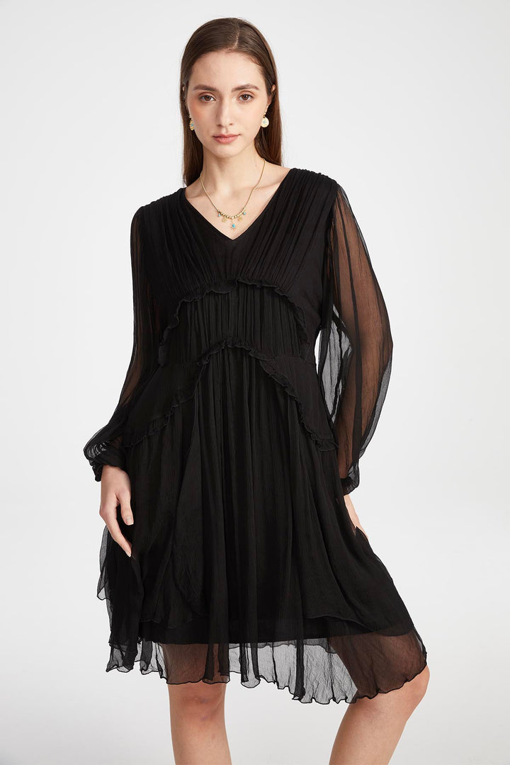 Kirat Mini Silk Dress in Black