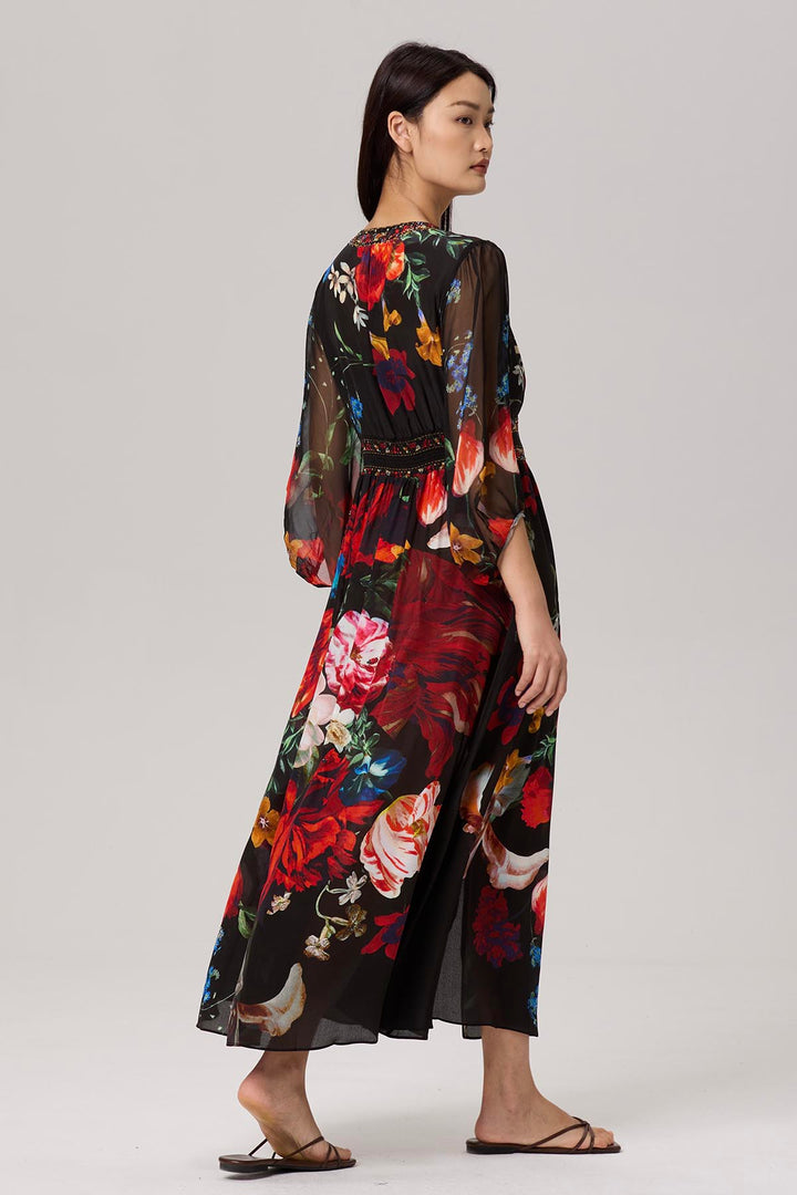 Baela Vintage Flower Print Silk Dress