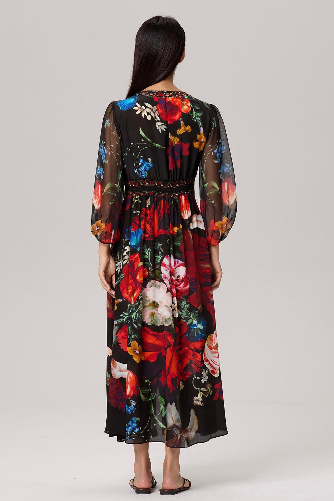 Baela Vintage Flower Print Silk Dress