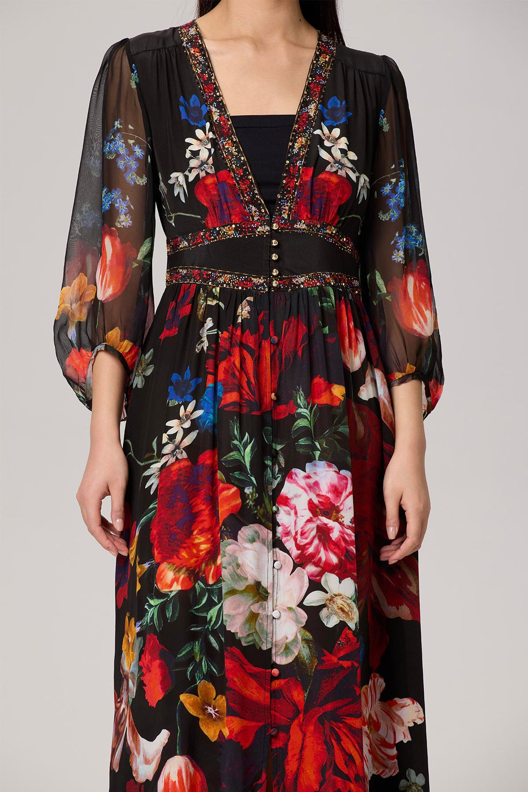 Baela Vintage Flower Print Silk Dress