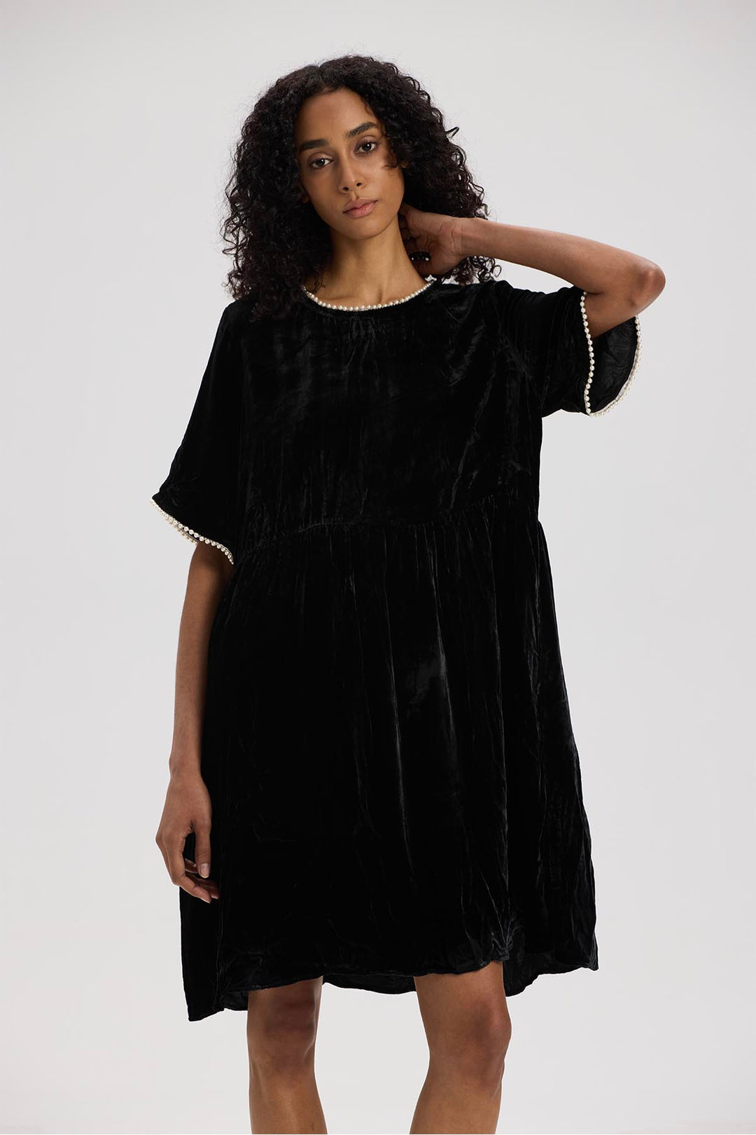 Sandra Pearl Short Sleeve Velvet Mini Dress ROSELABEL Sandra Pearl Short Sleeve Velvet Mini Dress ROSELABEL