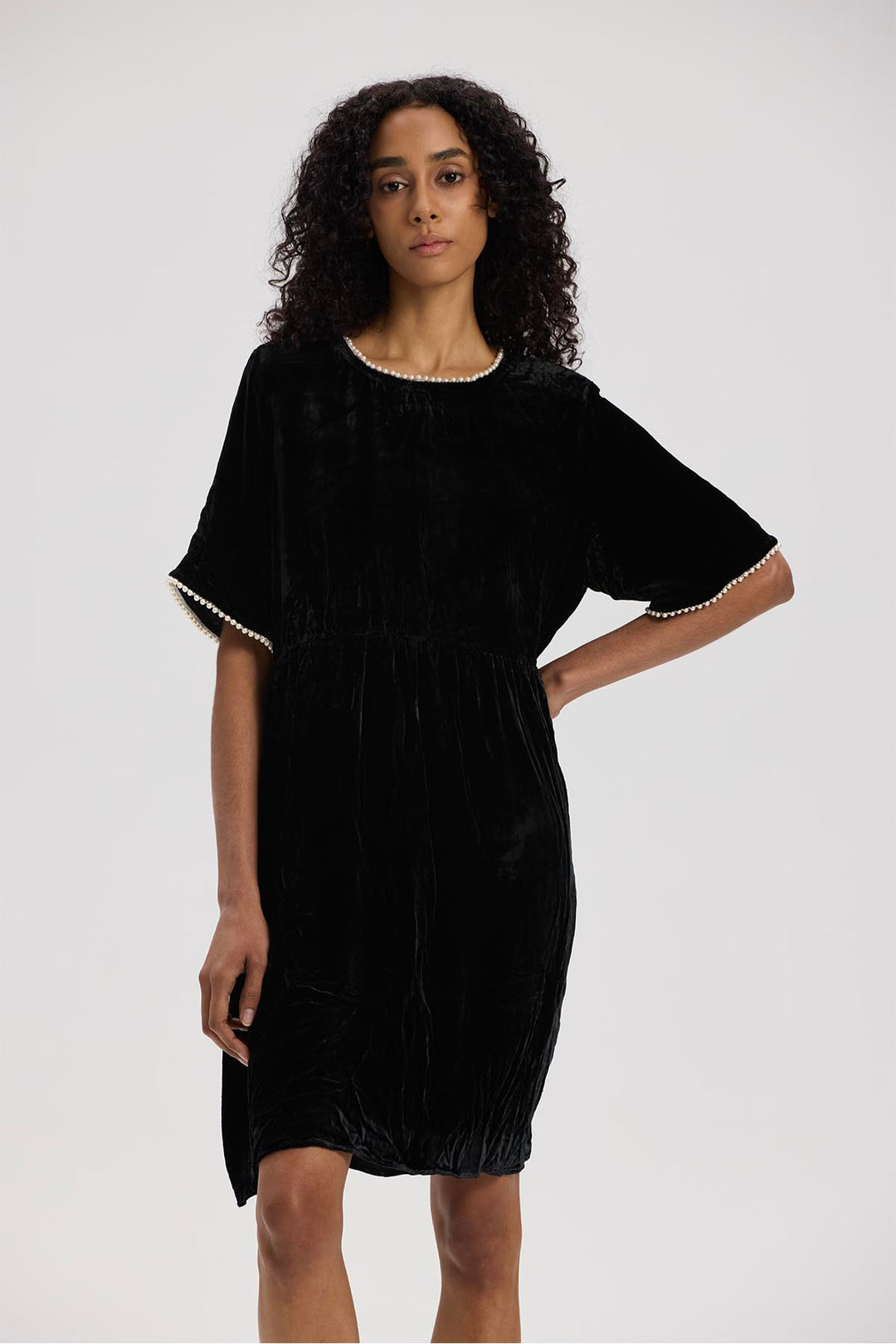 Sandra Pearl Short Sleeve Velvet Mini Dress ROSELABEL Sandra Pearl Short Sleeve Velvet Mini Dress ROSELABEL