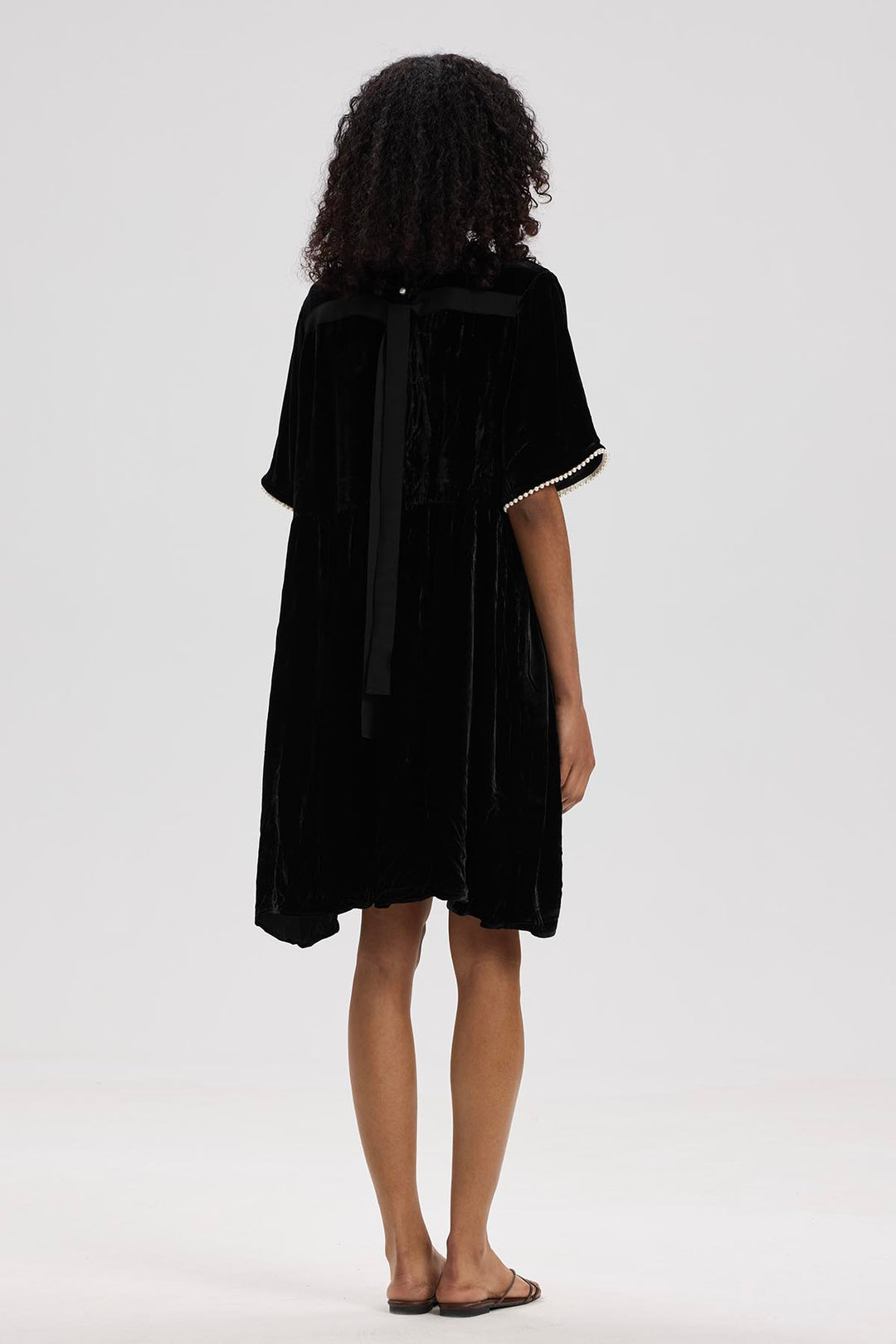 velvet mini dress short sleeve Short-Sleeve Mock-Neck Velvet Mini Dress