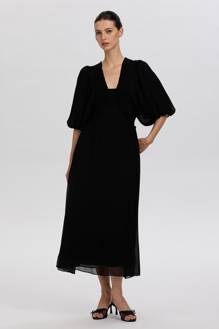 Vivienne Pleated Detail Puff Sleeve Dress