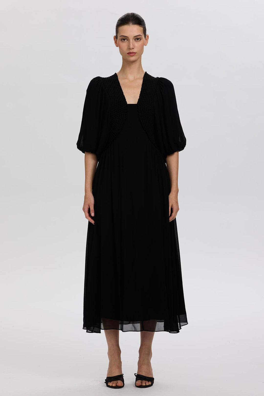Vivienne Pleated Detail Puff Sleeve Dress