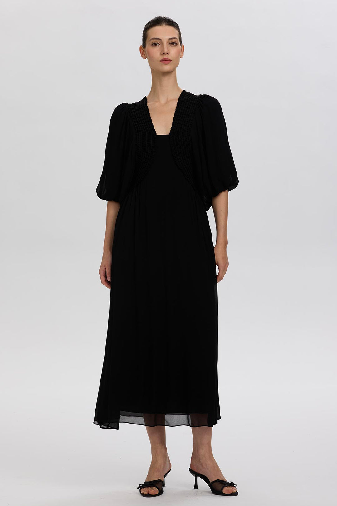 Vivienne Pleated Detail Puff Sleeve Dress