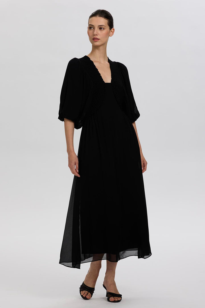 Vivienne Pleated Detail Puff Sleeve Dress