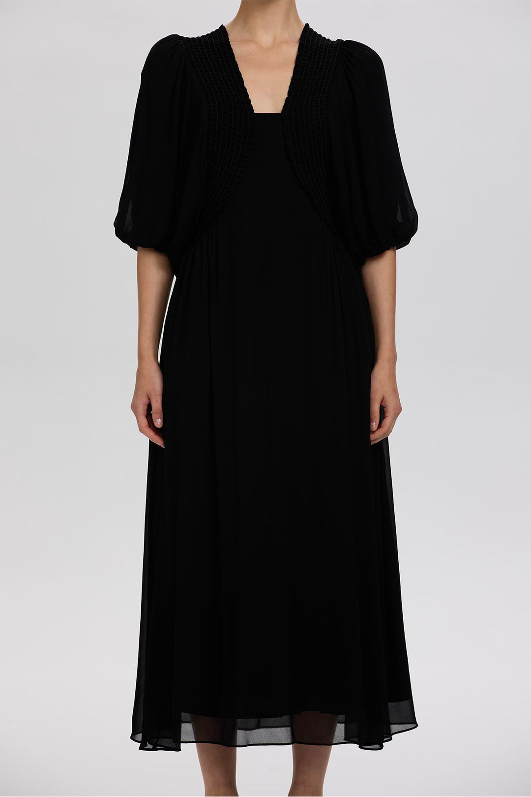 Vivienne Pleated Detail Puff Sleeve Dress