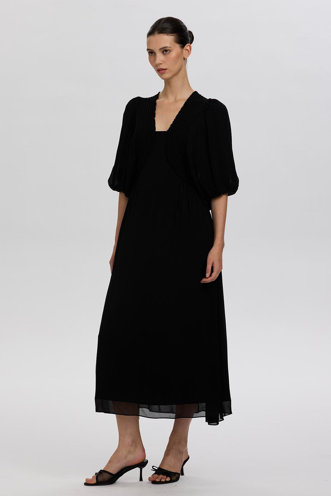 Vivienne Pleated Detail Puff Sleeve Dress