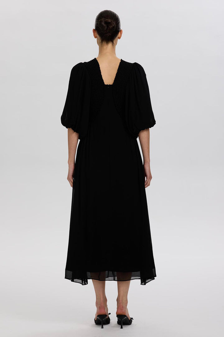 Vivienne Pleated Detail Puff Sleeve Dress