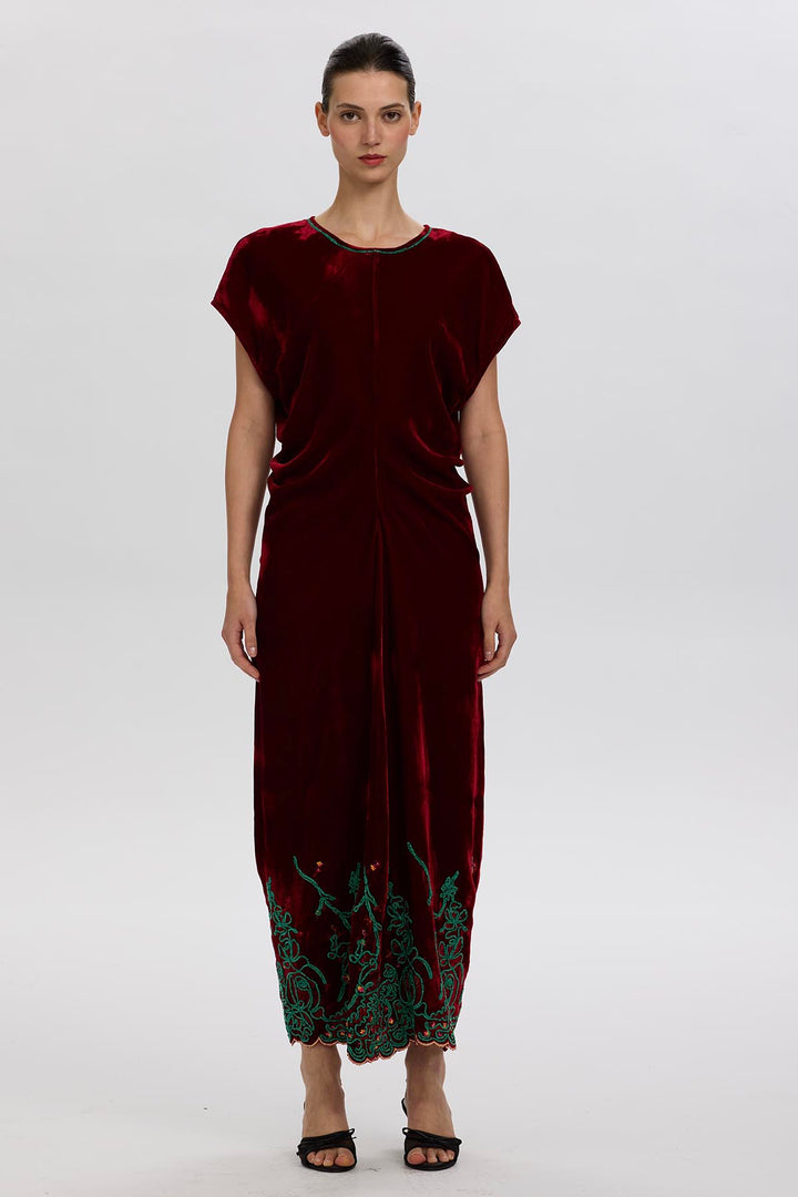 Leyva Embroidery Velvet Dress