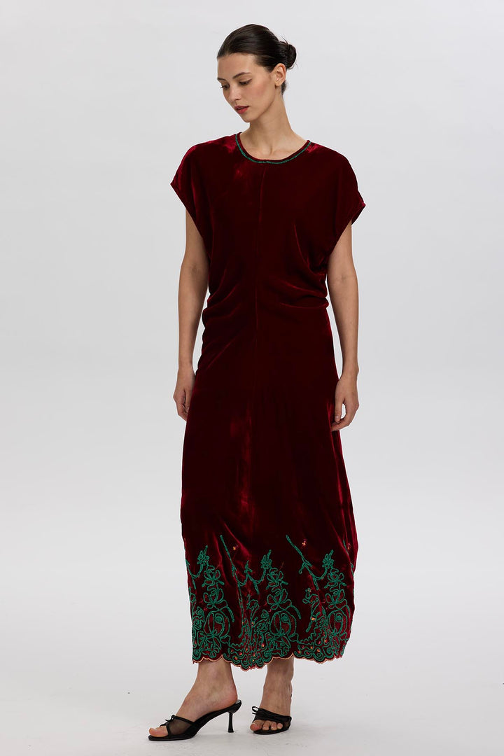 Leyva Embroidery Velvet Dress