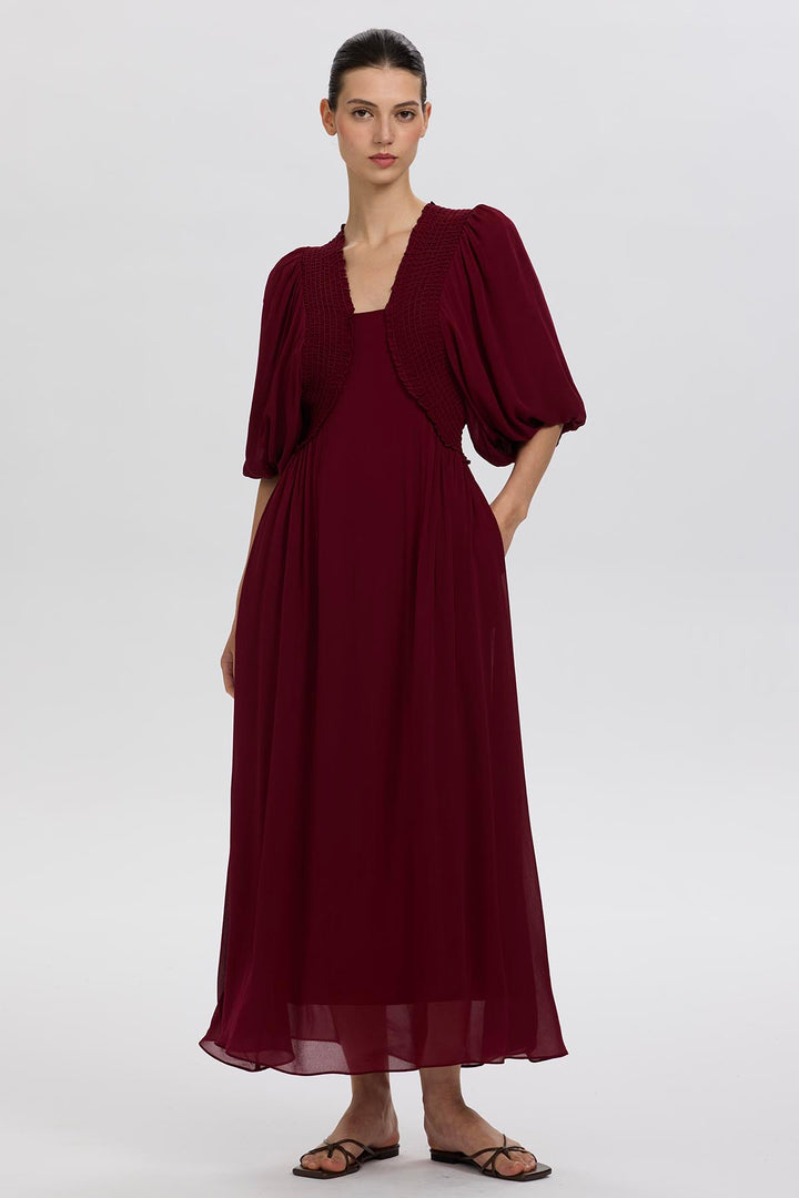 Vivienne Pleated Detail Puff Sleeve Dress