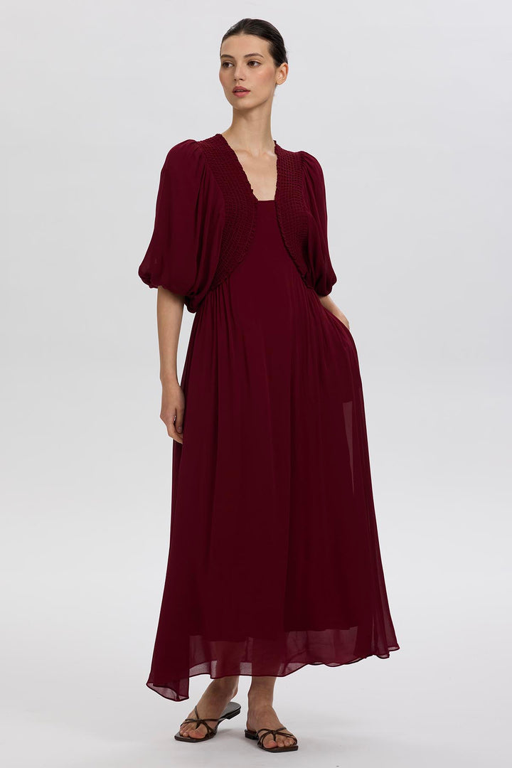 Vivienne Pleated Detail Puff Sleeve Dress