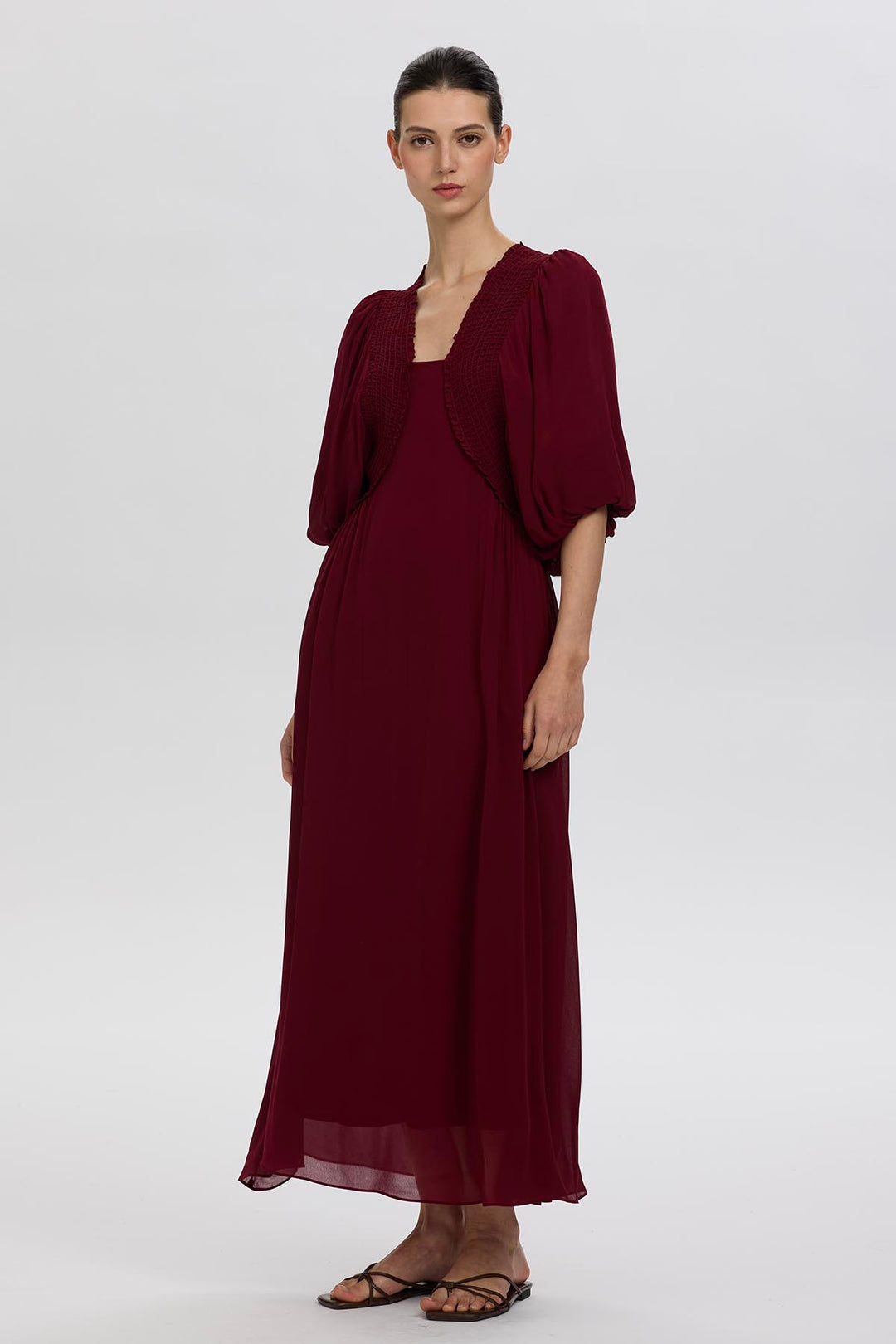 Vivienne Pleated Detail Puff Sleeve Dress
