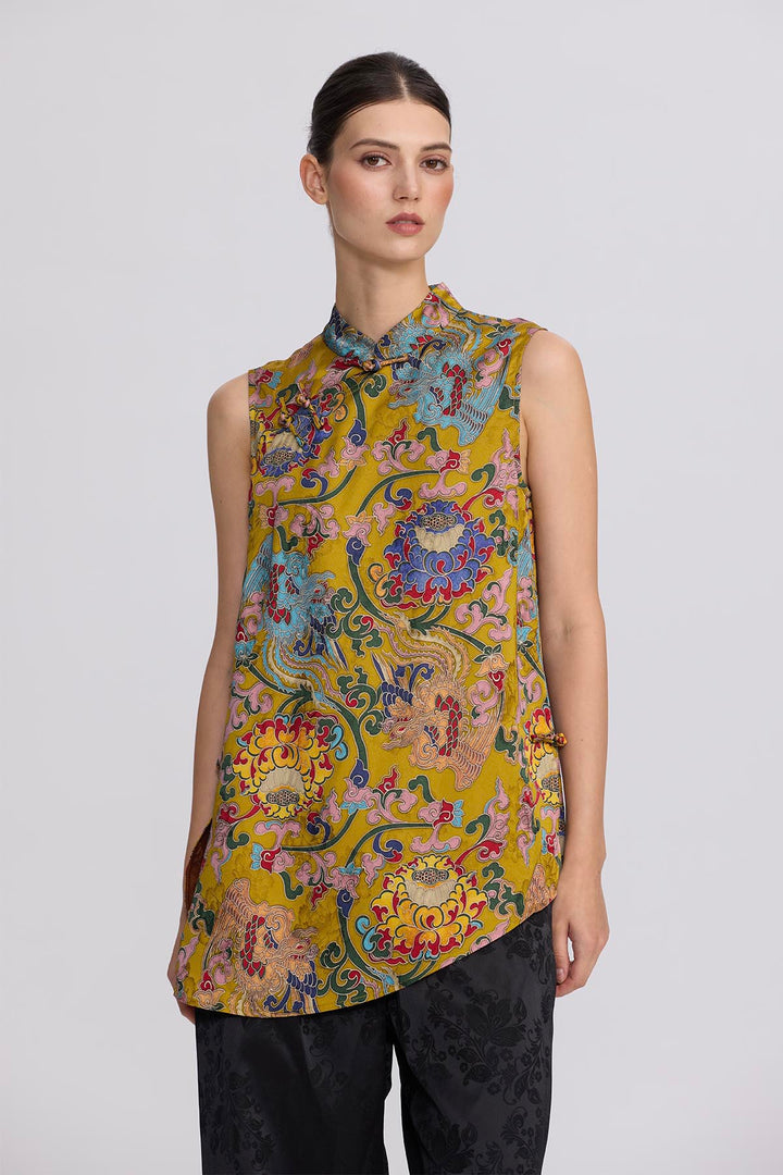 Kenosha Silk Tunic with Knot Buttons