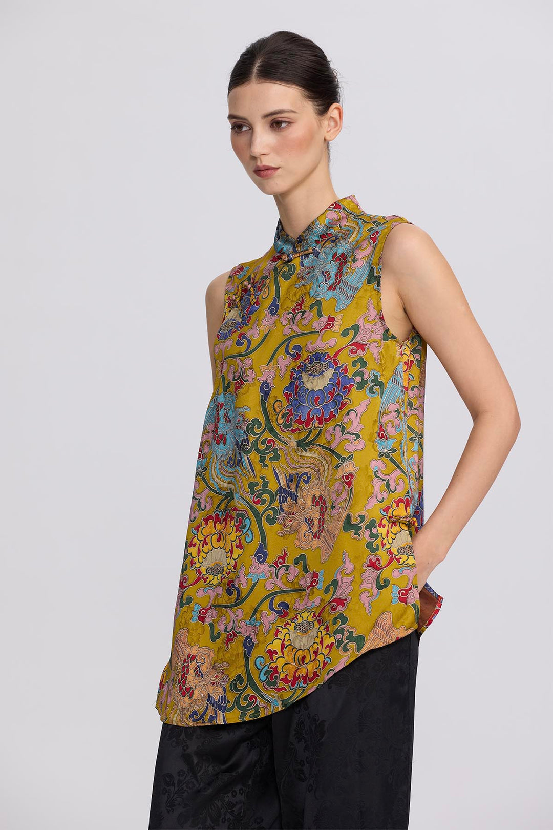 Kenosha Silk Tunic with Knot Buttons