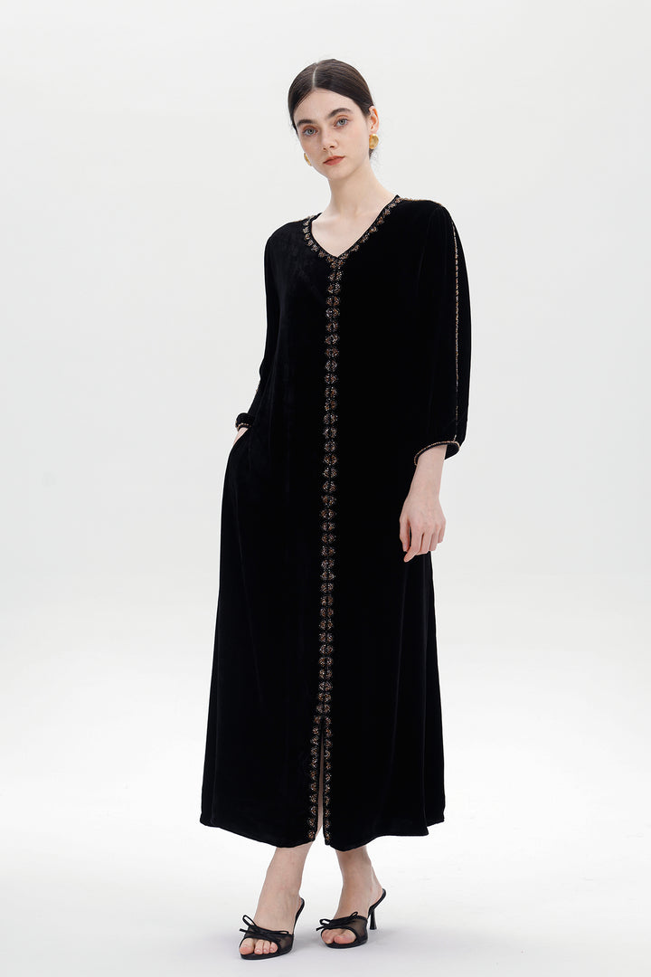 Lucienne Hand-Beaded Velvet Maxi Dress