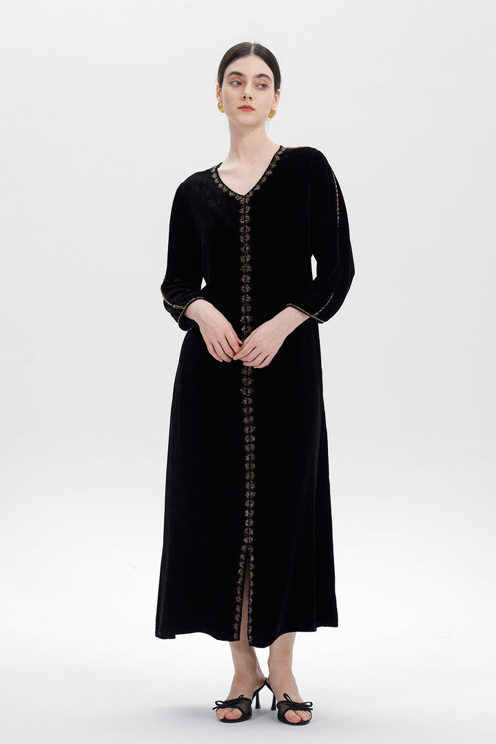 Lucienne Hand-Beaded Velvet Maxi Dress