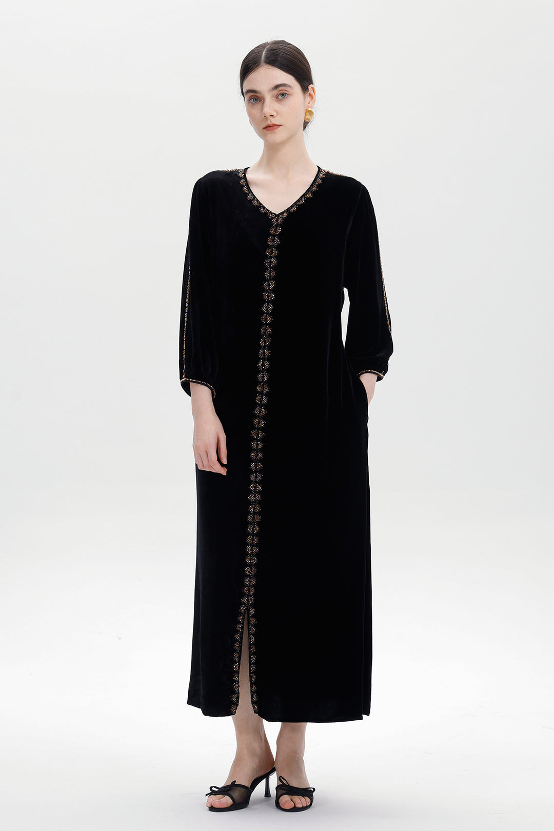 Lucienne Hand-Beaded Velvet Maxi Dress