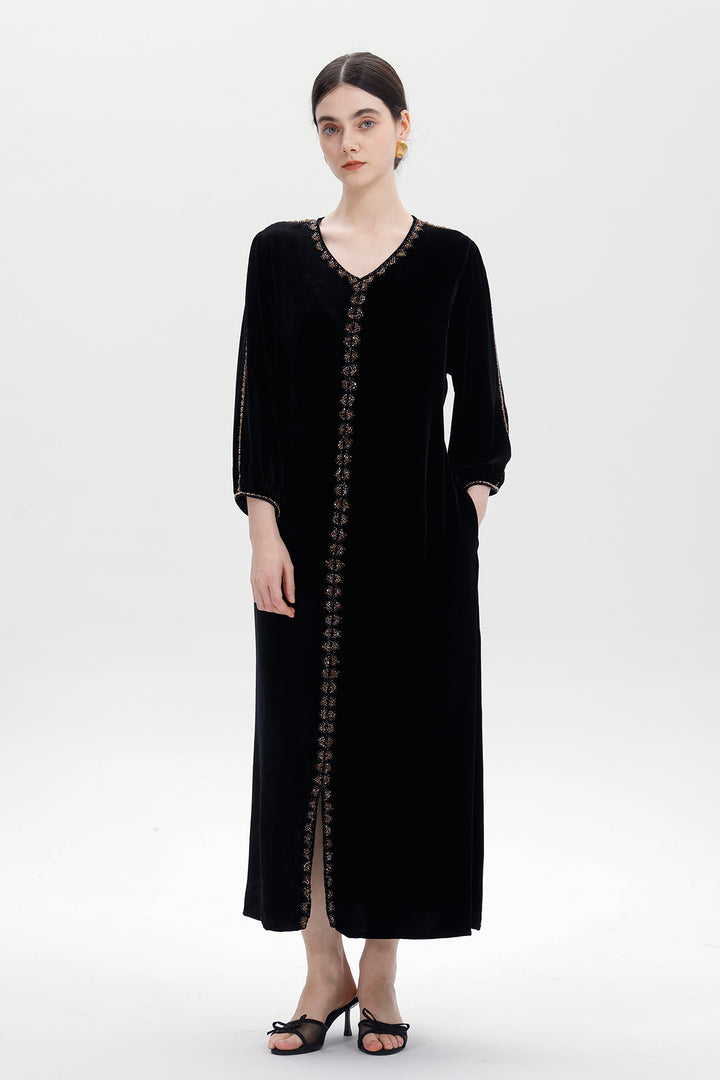 Lucienne Hand-Beaded Velvet Maxi Dress