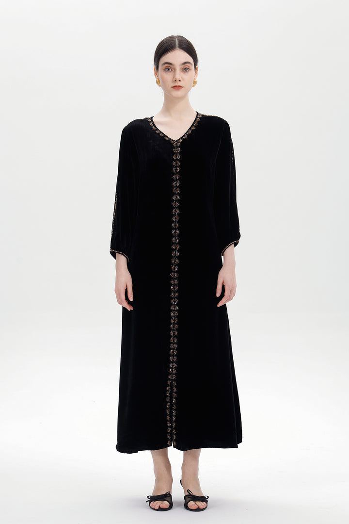 Lucienne Hand-Beaded Velvet Maxi Dress