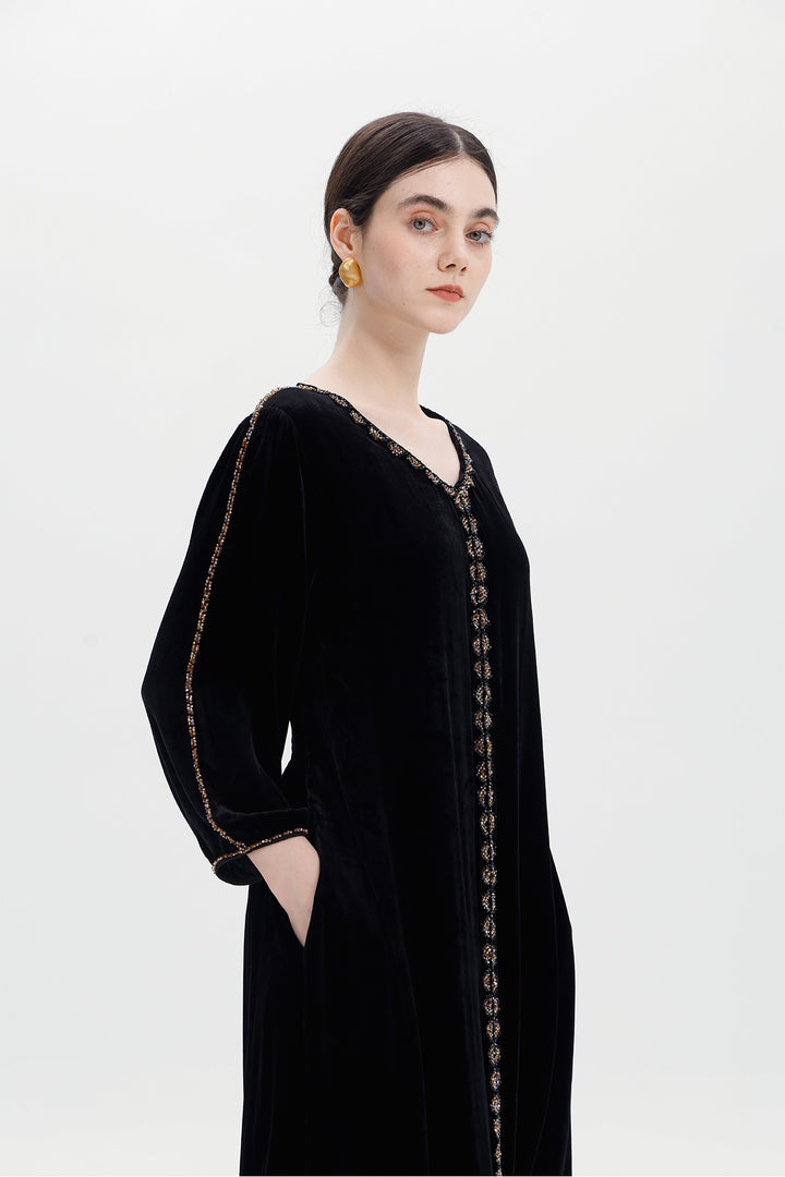 Lucienne Hand-Beaded Velvet Maxi Dress