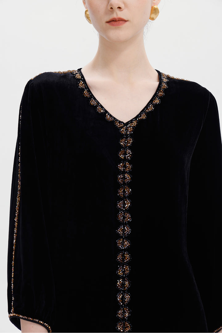 Lucienne Hand-Beaded Velvet Maxi Dress