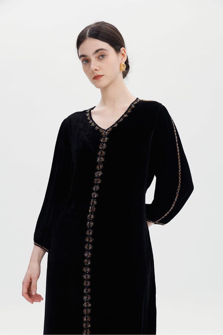 Lucienne Hand-Beaded Velvet Maxi Dress