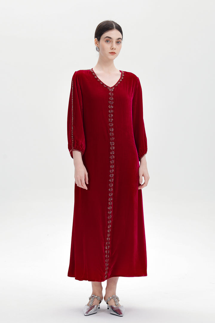 Lucienne Hand-Beaded Velvet Maxi Dress