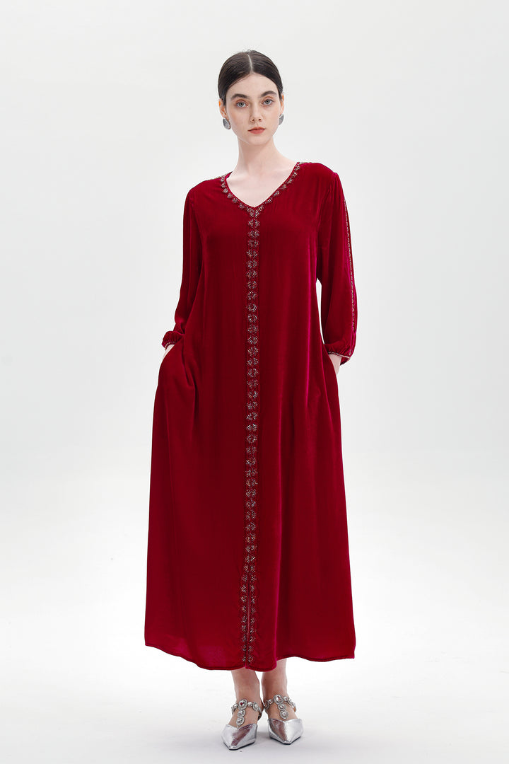 Lucienne Hand-Beaded Velvet Maxi Dress