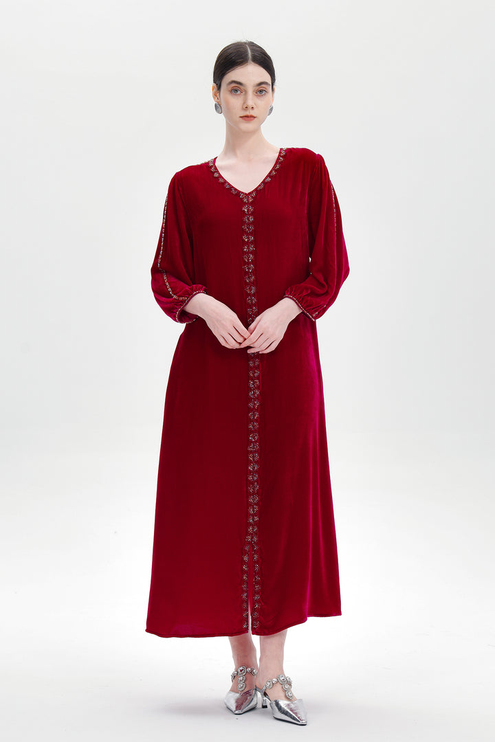 Lucienne Hand-Beaded Velvet Maxi Dress