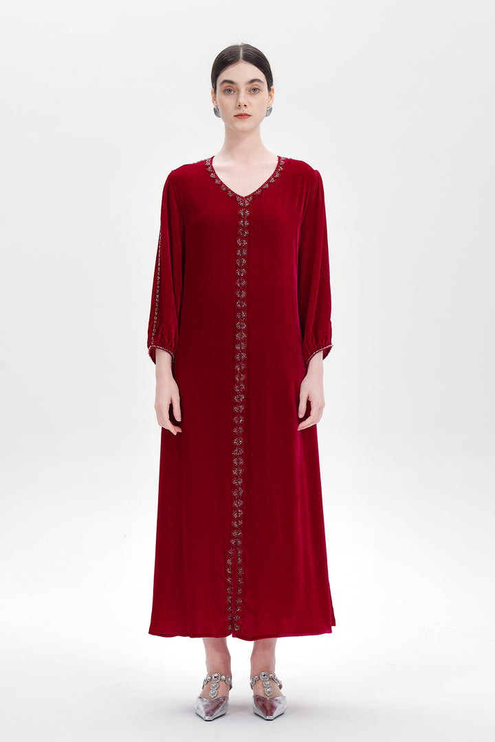 Lucienne Hand-Beaded Velvet Maxi Dress