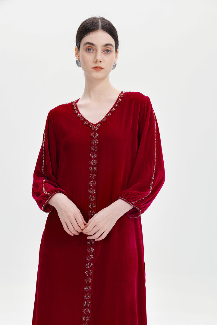 Lucienne Hand-Beaded Velvet Maxi Dress