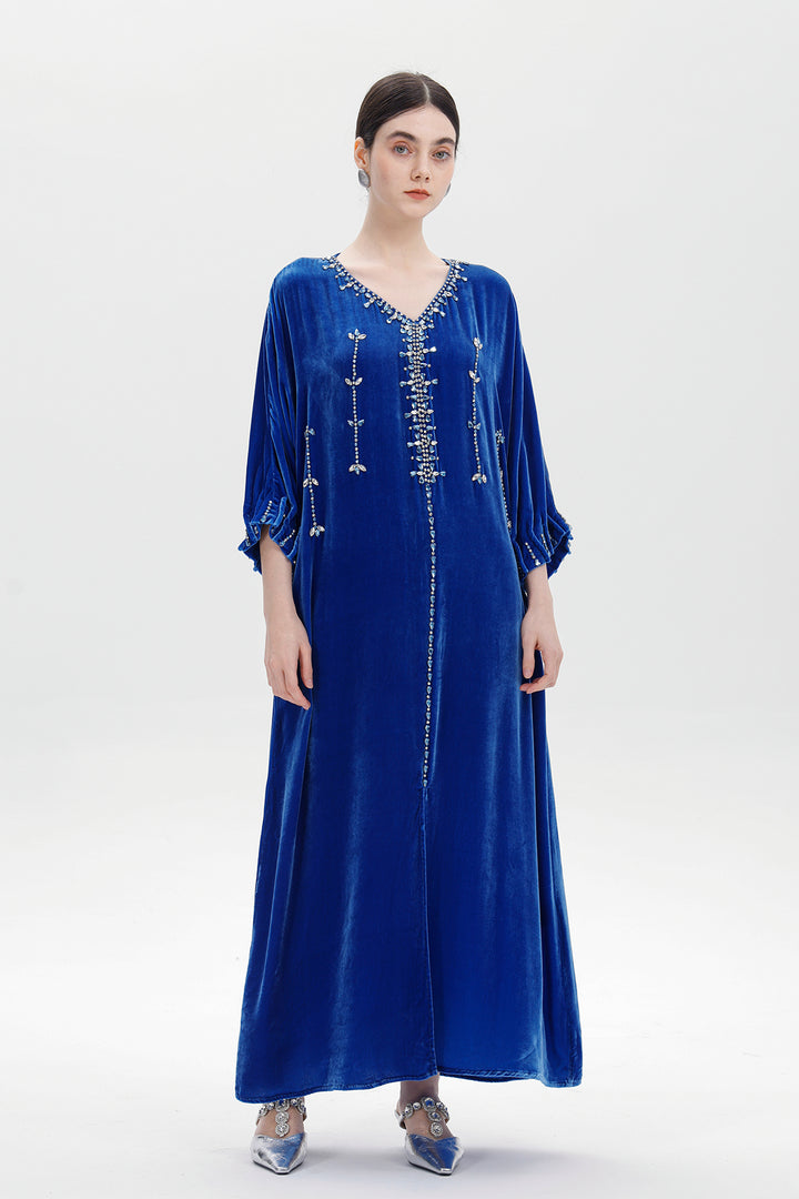 Antonia Hand-Beaded Silk Velvet Dress