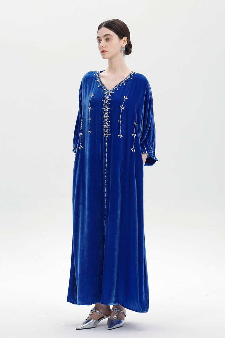 Antonia Hand-Beaded Silk Velvet Dress