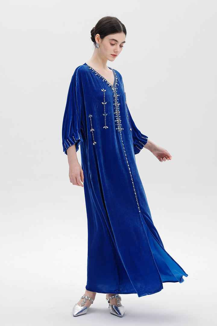 Antonia Hand-Beaded Silk Velvet Dress