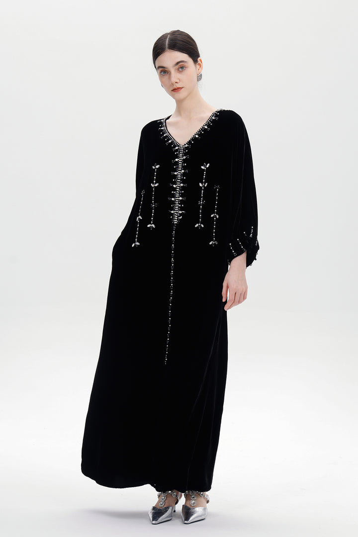 Antonia Hand-Beaded Silk Velvet Dress