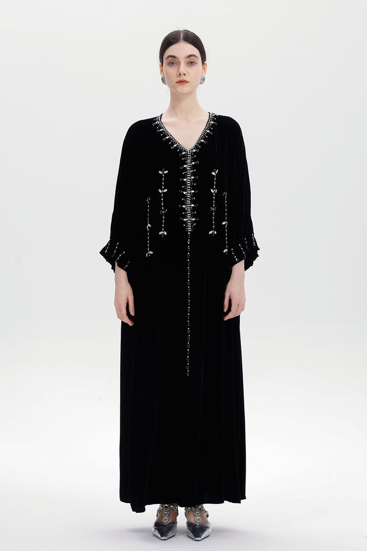 Antonia Hand-Beaded Silk Velvet Dress