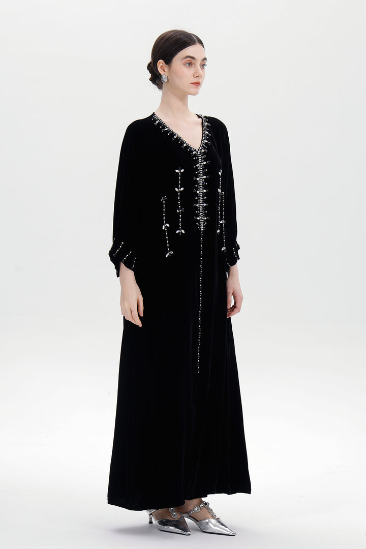 Antonia Hand-Beaded Silk Velvet Dress