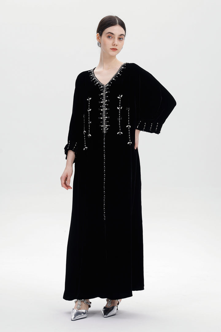 Antonia Hand-Beaded Silk Velvet Dress