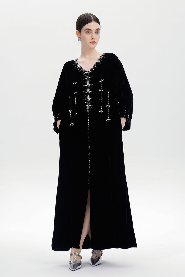 Antonia Hand-Beaded Silk Velvet Dress